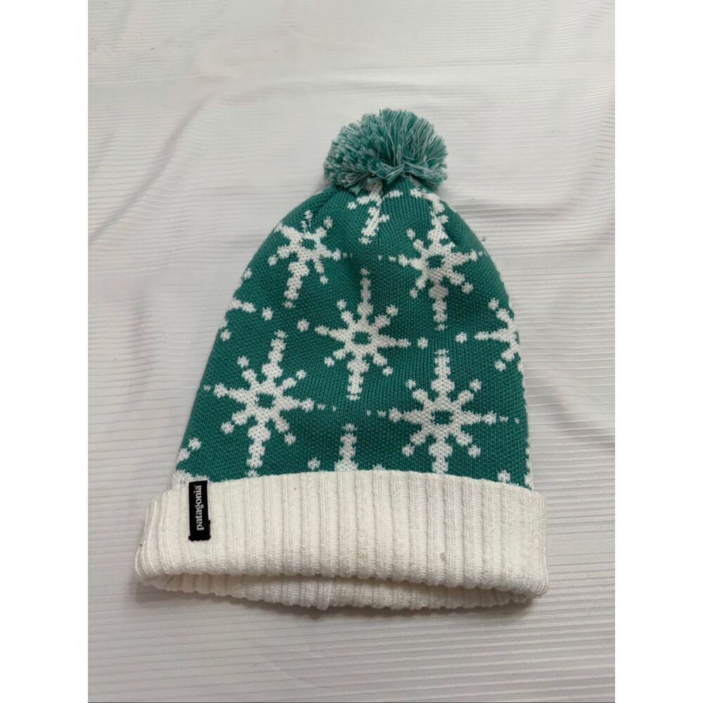 Patagonia Pom Logo Beanie Ski Winter Cap Hat Mint Green Nordic Women Men Unisex